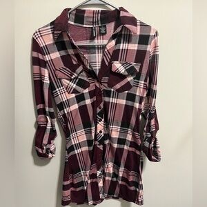 Plaid Button-Up Shirt in Pink and Black